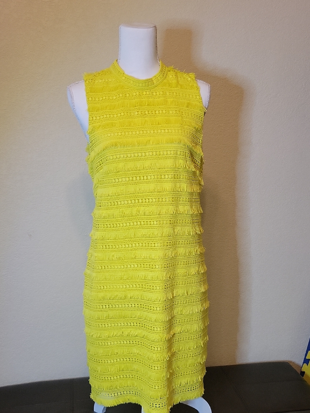 J Crew Sleeveless Yellow Crochet Shift Dress